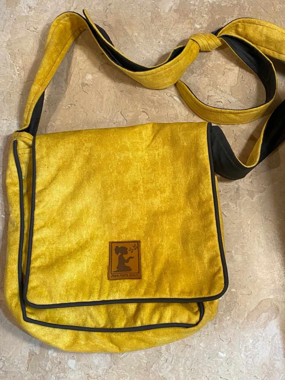 Yellow Canvas Crossbody Messenger Bag with Black Trim